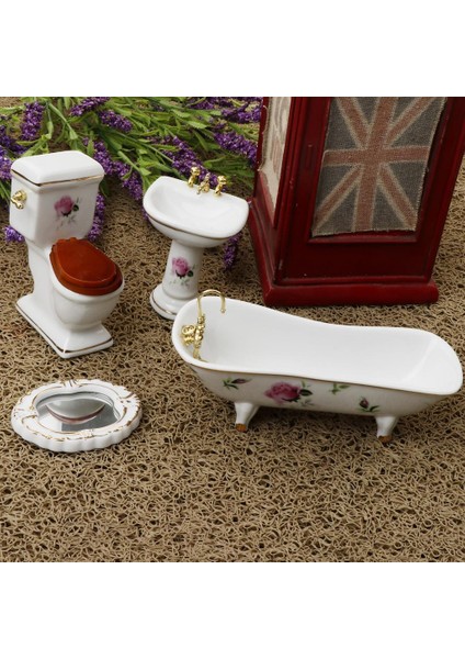 1/12 Dollhouse Mobilya Porselen Banyo Seti Çiçek Tuvalet & Küvet # 5 (Yurt Dışından) modelleri