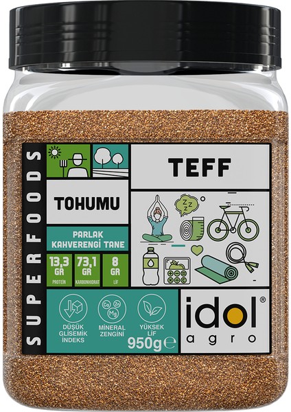 Idolagro Tef Tohumu - Superfoods - Glutensiz - Düşük Gi - Mineral Zengini Besin + Yüksek Lif - 950 gr