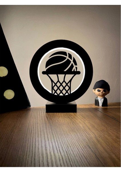 Basketbol Topu Pota Siluet LED Masa Lambası Ahşap