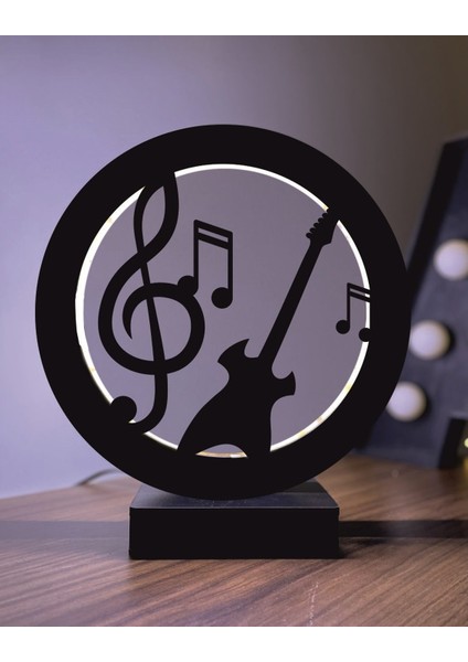 Gitar Nota Müzik LED Masa Lambası Ahşap