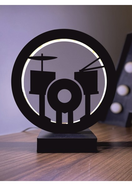 Bateri Baterist Müzik LED Masa Lambası Ahşap