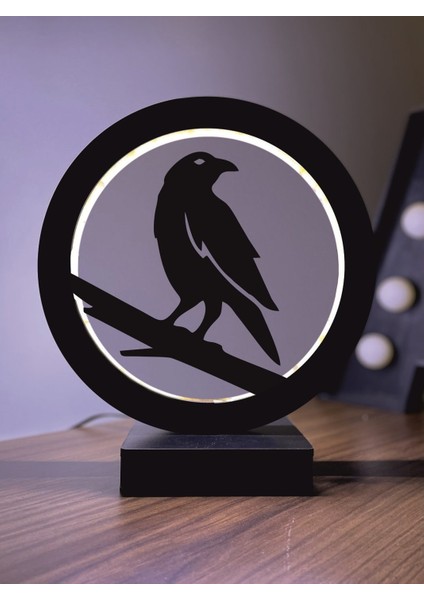 Karga Crow Siluet LED Masa Lambası Ahşap