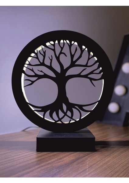 Hayat Ağacı LED Masa Lambası Ahşap