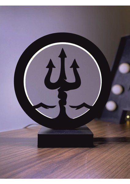 Poseidon Yunan Mitolojisi LED Masa Lambası Ahşap