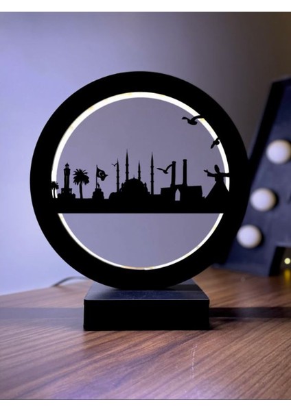 Türkiye Mevlana Silüeti LED Masa Lambası Ahşap