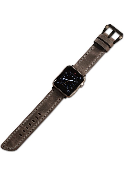 Apple Watch Deri Kordon 42MM 44MM 45MM 49MM 3 / 4 / 5 / 6 / Se / 7 / 8 / Ultra / Ultra 2 Gri Deri Kayış