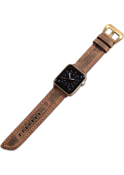 Apple Watch Kordon 42MM 44MM 45MM 49MM 3 / 4 / 5 / 6 / Se / 7 / 8 / Ultra / Ultra 2 Kahverengi Apple Deri Kayış