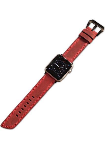 Apple Watch Kordon 49MM 45MM 44MM 42MM 3 / 4 / 5 / 6 / Se / 7 / 8 / 9 Ultra Ultra 2 Hakiki Deri Kayış Kırmızı