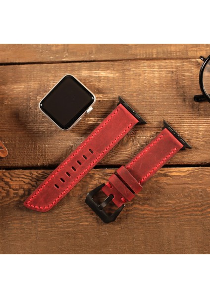 Apple Watch Kordon 49MM 45MM 44MM 42MM 3 / 4 / 5 / 6 / Se / 7 / 8 / 9 Ultra Ultra 2 Hakiki Deri Kayış Kırmızı fırsatları