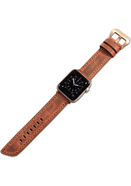 Apple Watch Kordon 42MM 44MM 45MM 49MM 3 / 4 / 5 / 6 / Se / 7 / 8 / Ultra / Ultra 2 Deri Kordon Hakiki Deri Kayış Taba