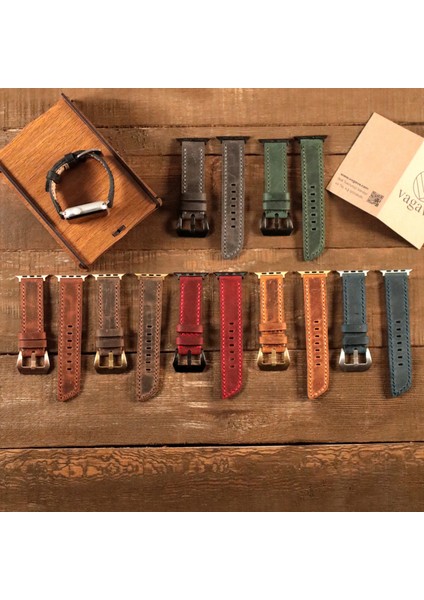 Apple Watch Deri Kordon 42MM 44MM 45MM 49MM 3 / 4 / 5 / 6 / Se / 7 / 8 / 9 Ultra / Ultra 2 Deri Kordon Yeşil Deri Apple Watch Kayış