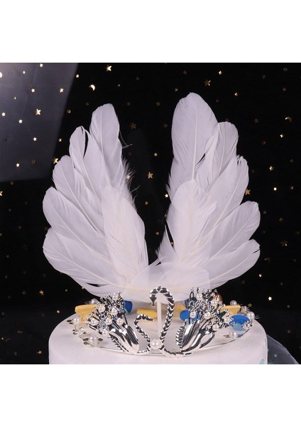 Angel Wings Kek Topper Tüy Dekorasyon Doğum Günü Düğün Sevgililer Yıldönümü (Yurt Dışından)