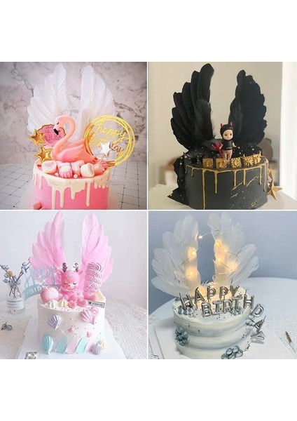 Angel Wings Kek Topper Tüy Dekorasyon Doğum Günü Düğün Sevgililer Yıldönümü (Yurt Dışından) fırsatları