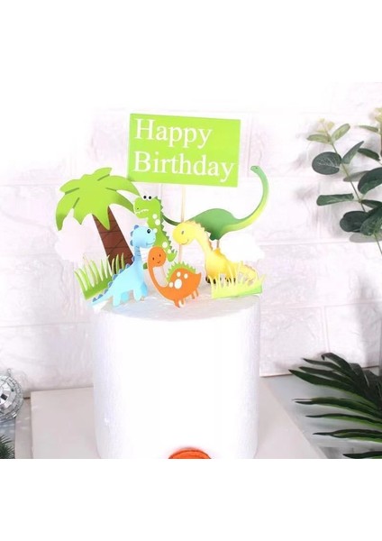 Dinozor Kek Dekorasyon Cupcake Topper Doğum Günü Partisi Malzemeleri (Yurt Dışından)
