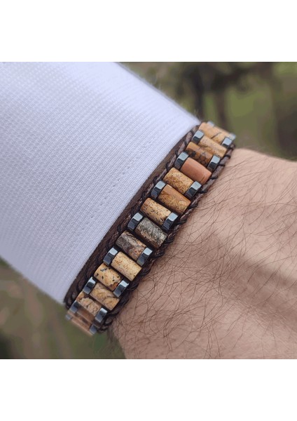 Jewellery Jasper & Hematit Taşı Silindir Bileklik