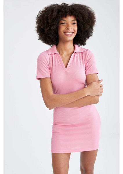 Polo Yaka Kısa Kollu Mini Elbise Y0608AZ22SP indirimleri