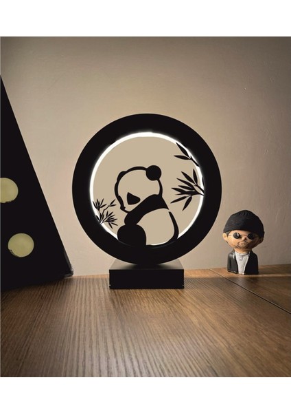 Panda ve Bambu Siluet LED Masa Lambası Ahşap
