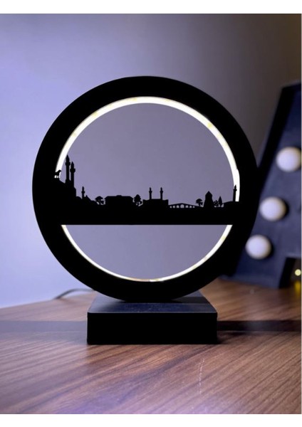 Sivas Silüeti LED Masa Lambası Ahşap