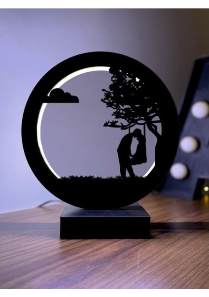 Sevgililer LED Masa Lambası Ahşap