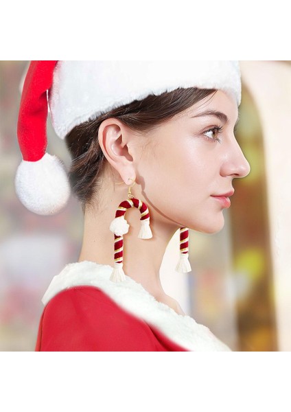 Örgü Küpe Noel Serisi Bohemian Noel Baba Hediyeler Festival Kadınlar Için Kırmızı Baston (Yurt Dışından) fiyatları