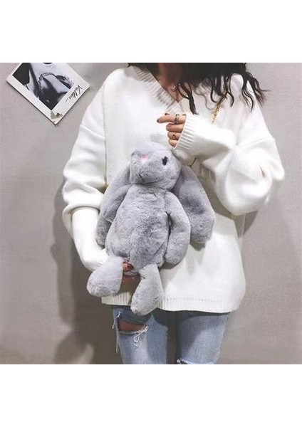 Tavşan Model Peluş Zincirli Omuz Çantası - Gri (Yurt Dışından)