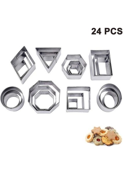 24 Paslanmaz Çelik Bisküvi Diy Geometrik Desenli Kurabiye Kalıbı Seti (Yurt Dışından)