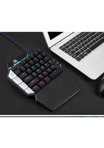 Mini Tek Elle Oyun Klavyesi RGB LED Arkadan Aydınlatmalı USB Kablolu Oyun 38 Anahtar Aksesuar (Yurt Dışından)