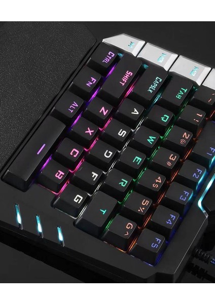 Mini Tek Elle Oyun Klavyesi RGB LED Arkadan Aydınlatmalı USB Kablolu Oyun 38 Anahtar Aksesuar (Yurt Dışından)