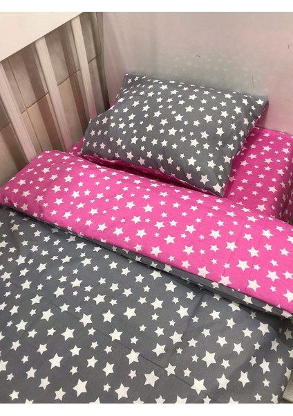 Pamuk Bebek/çocuk Yastık Çarşaf Yorgan Seti Pembe Gri Yıldızlı fiyatları