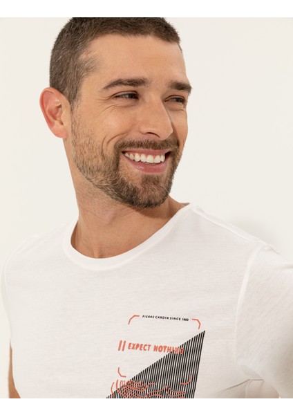 Erkek Ekru Slim Fit Bisiklet Yaka Tişört 50249690-VR019