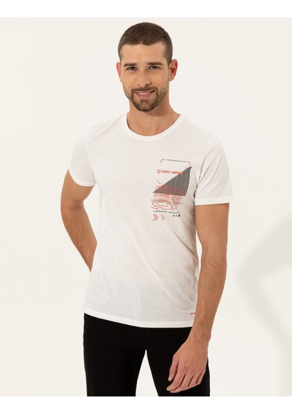 Erkek Ekru Slim Fit Bisiklet Yaka Tişört 50249690-VR019