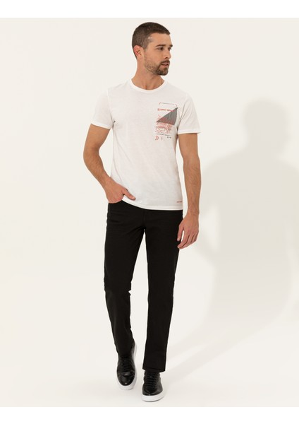 Erkek Ekru Slim Fit Bisiklet Yaka Tişört 50249690-VR019