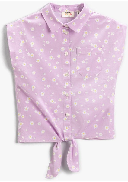 Çiçekli Gömlek Kolsuz Belden Bağlamalı Cepli Pamuklu