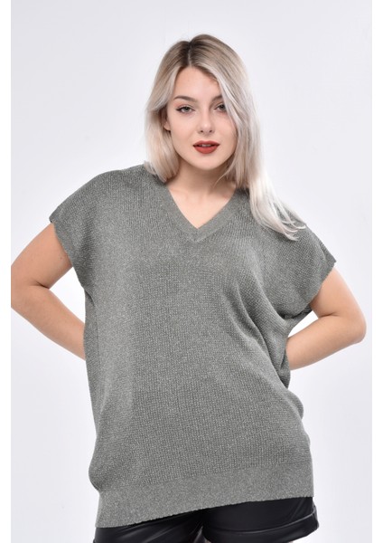 V Yaka Lurex Simli Düşük Kol Triko fiyatları