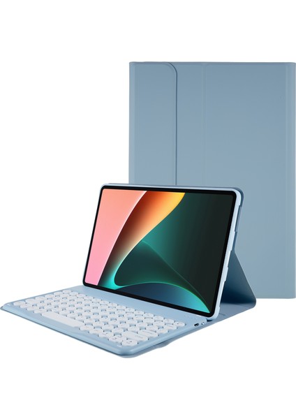 Xiaomi Pad İçin 5/5 Pro Yuvarlak Kapak Kablosuz Bluetooth Klavye + Stand Tasarım Pu Deri Tablet Kılıf - Mavi (Yurt Dışından)