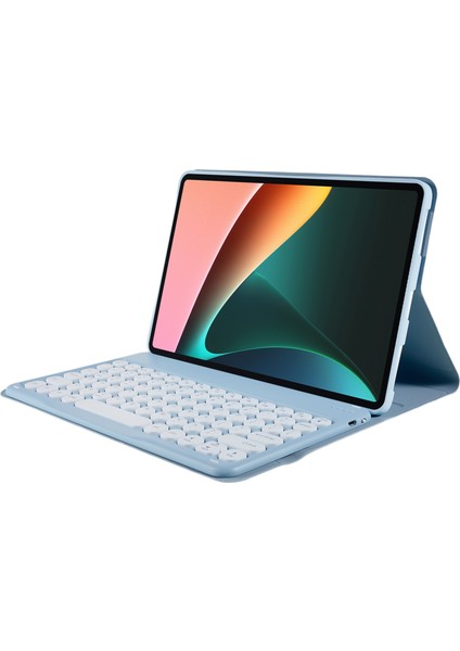 Xiaomi Pad İçin 5/5 Pro Yuvarlak Kapak Kablosuz Bluetooth Klavye + Stand Tasarım Pu Deri Tablet Kılıf - Mavi (Yurt Dışından)