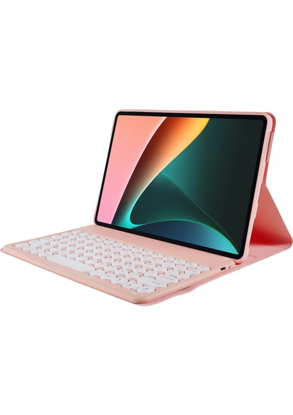 Xiaomi Pad İçin 5/5 Pro Yuvarlak Kapak Kablosuz Bluetooth Klavye + Stand Tasarım Pu Deri Tablet Kılıf - Pembe (Yurt Dışından)