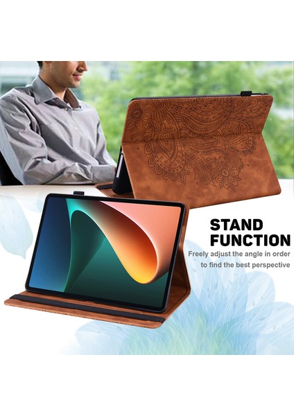 Baskılı Çiçek Stand Tasarımı Deri Tablet Kapak Kılıfı Xiaomi Pad 5/Pad 5 Pro - Kahverengi (Yurt Dışından)