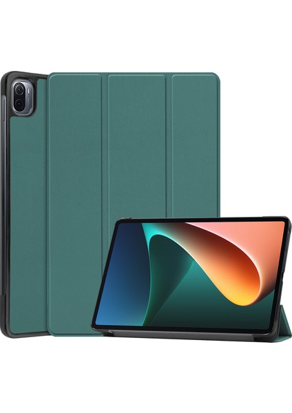 Anti -Cratch Şok Geçirmez Pu Deri Üçlü, Xiaomi Pad 5 / Pad 5 Pro - Blackish Green İçin Otomatik Uyku / Uyan ile Slim Smart Tablet Kapağı (Yurt Dışından)