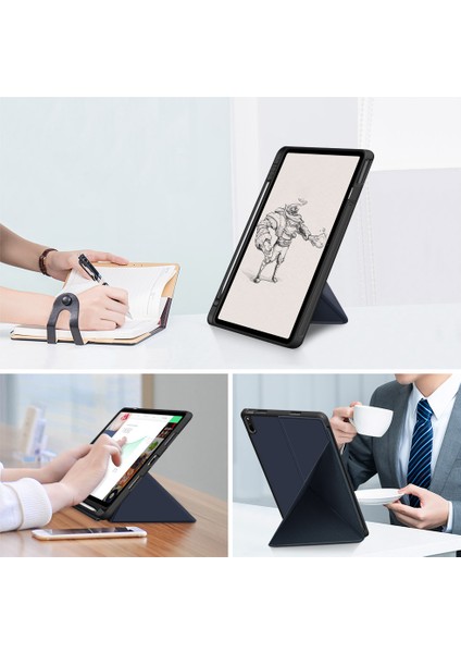Tri-Fold Standı Otomatik Emilen Tpu Deri Tablet Akıllı Kapak Kılıf Kabuk Huawei Matepad Pro 12.6 (2021) - Siyah (Yurt Dışından)