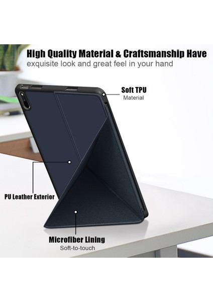 Tri-Fold Standı Otomatik Emilen Tpu Deri Tablet Akıllı Kapak Kılıf Kabuk Huawei Matepad Pro 12.6 (2021) - Siyah (Yurt Dışından)