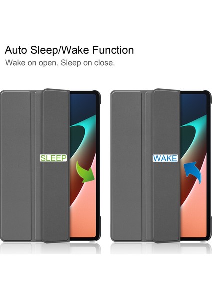 Anti -Cratch Şok Geçirmez Pu Deri Üçlü, Xiaomi Pad 5 / Pad 5 Pro - Gri İçin Otomatik Uyku / Uyandıran Slim Smart Tablet Kapağı (Yurt Dışından)