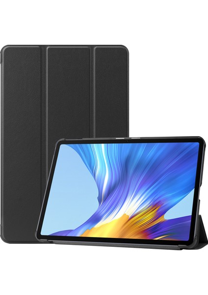 Huawei Matepad 10.4 (2020) / Onur V6 Pu Deri Kılıf Koruyucu Kabuk Darbeye Dayanıklı Üç Kat Standı Tablet Kapak - Siyah (Yurt Dışından)