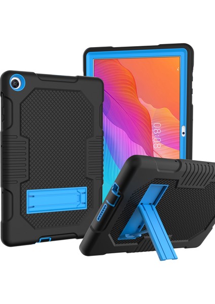 Slayt-Out Kickstand Tasarım Kontrast Renk Pc + Tpu + Silikon Tablet Kapak Kılıf Huawei Matepad T10S - Siyah / Mavi (Yurt Dışından)