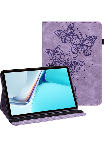 Kelebekler Baskılı Otomatik Uyandırma / Uyku Deri Tablet Kapak Kabuk ile Kart Sahibinin ile Huawei Matepad 11 (2021) - Mor (Yurt Dışından)