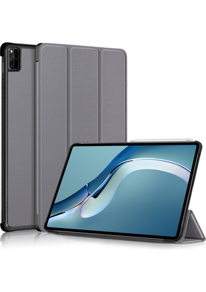 Premium Pu Deri Tri-Fold Flip Tasarım Hafif Akıllı Standı Kapak Oto Uyandırma / Uyku İçin Huawei Matepad Pro 12.6 (2021) - Gri (Yurt Dışından)
