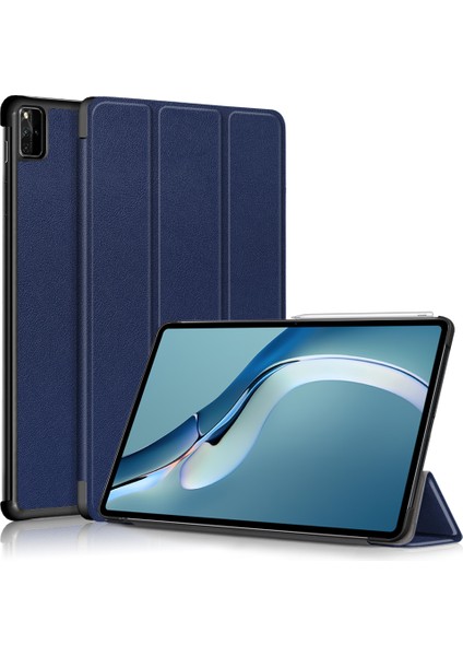 Premium Pu Deri Tri-Fold Flig Tasarım Hafif Akıllı Standı Kapak Oto Uyandırma / Uyku İçin Huawei Matepad Pro 12.6 (2021) - Mavi (Yurt Dışından)