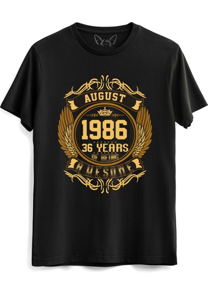 Vintage Gold Awesome Series August 1986 Siyah Tshirt
