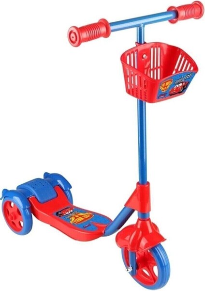 Unisex Çocuk Kırmızı Sepetli Frenli 3 Tekerlekli Scooter