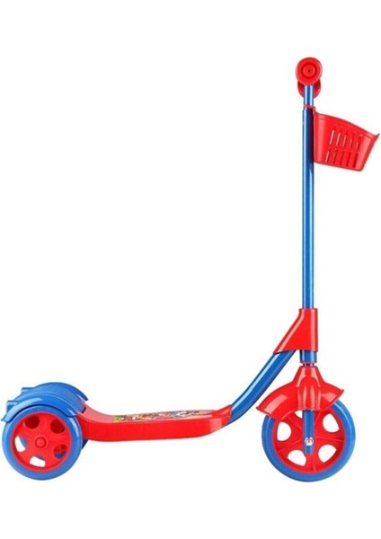Unisex Çocuk Kırmızı Sepetli Frenli 3 Tekerlekli Scooter
